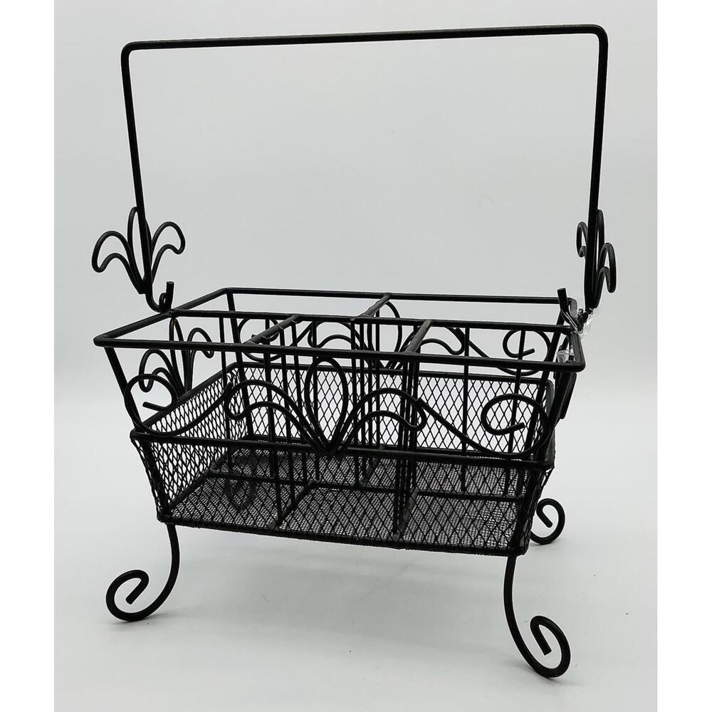 Gorgeous Metal Utility Basket Utensils Napkin Flatware, 5 Compartments